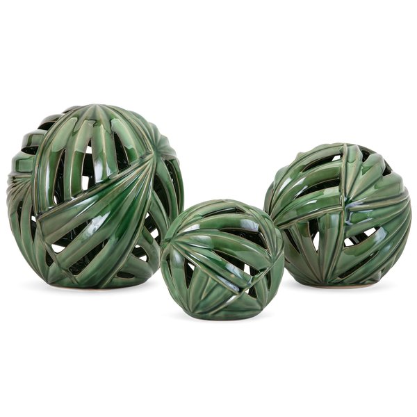 3-Piece Green Decorative Balls Sculpture Set 