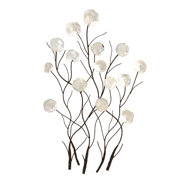 Contemporary White Capiz Shell Peonies Wall Sculpture