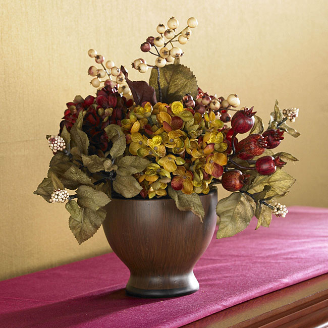 Silk Autumn Hydrangea and Round Vase