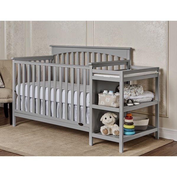 Dream On Me Chloe Grey Wood 5-in-1 Convertible Crib with Changer