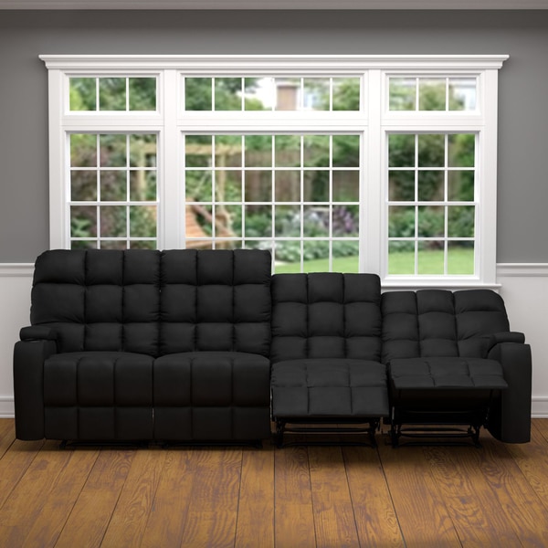 ProLounger Black Microfiber Wall Hugger Storage 4 Seat Reclining Sofa