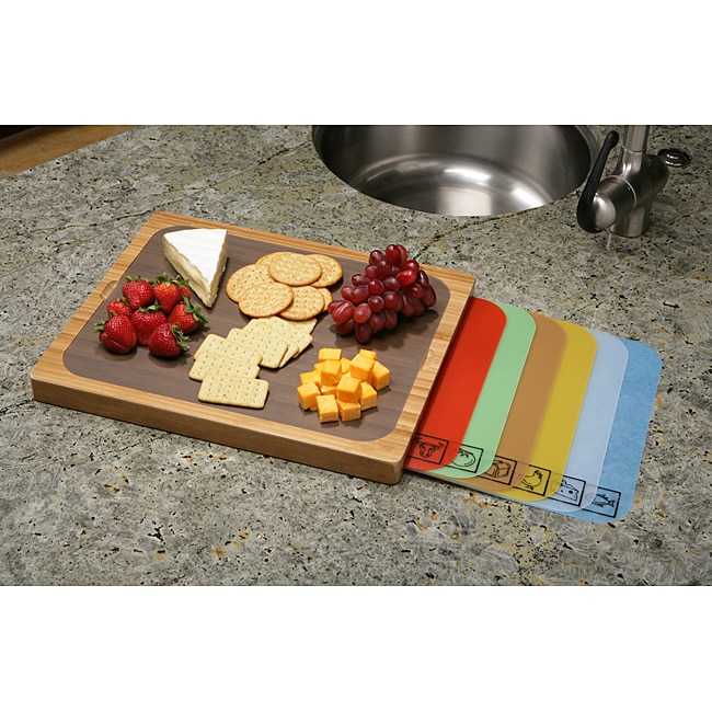 Seville Classics Bamboo Cutting Board with PP Cutting Sheets