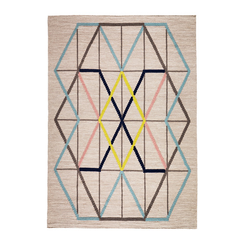 Flat woven handmade rug - diagonal Mexican style patterns