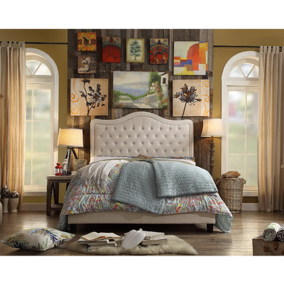 Adella Beige Upholstered Panel Bed by Mulhouse Furniture