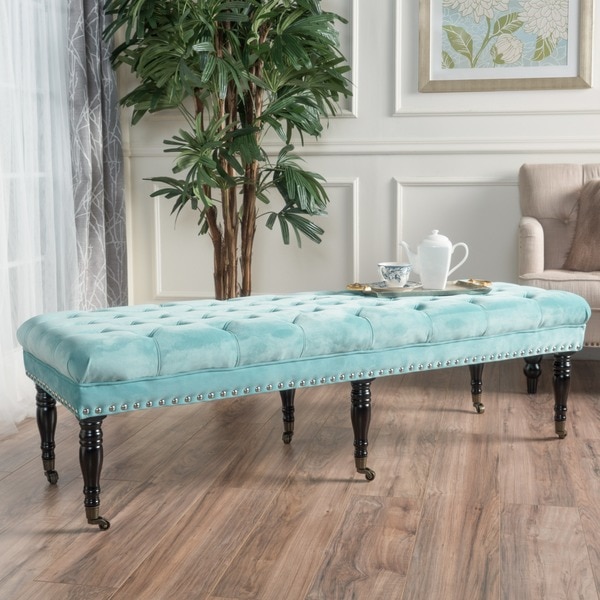 Hastings Tufted Velvet Fabric Ottoman Bench with Casters