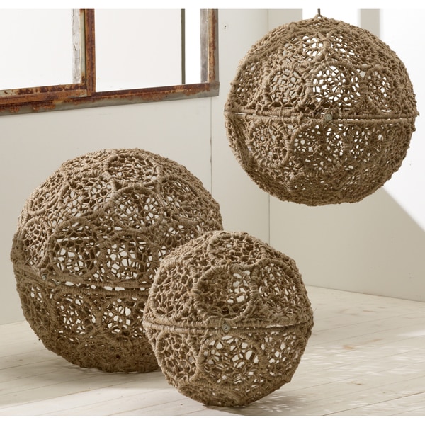 Rustic Jute-wrapped Iron Decorative Ball (Set of 3)