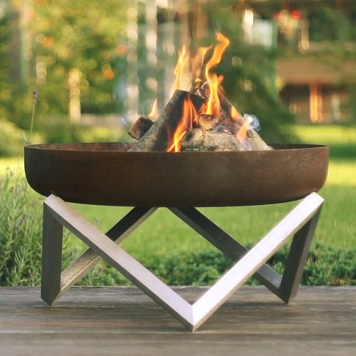 Memel Stainless and Rusting Steel Wood Burning Fire Pit