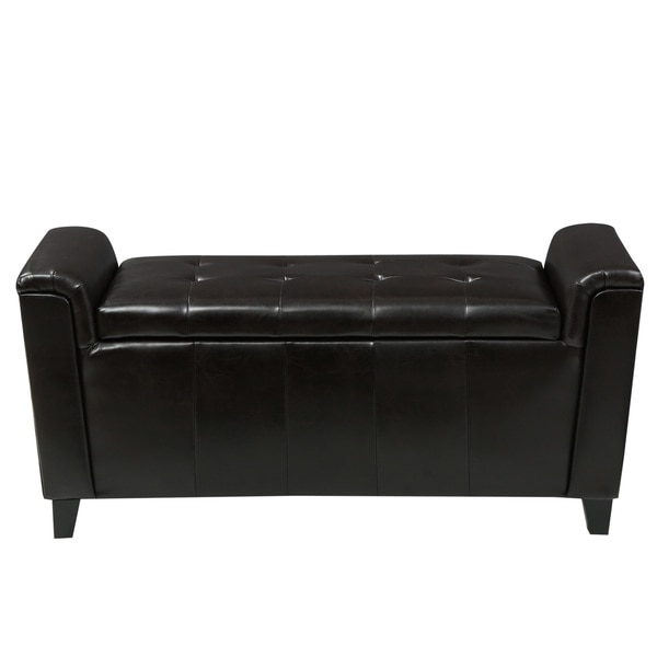 Alden Tufted Faux Leather Armed Storage Ottoman Bench