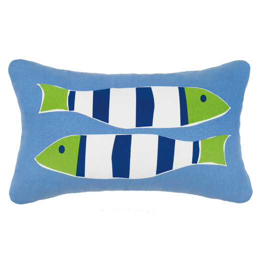Nautical Outdoor Cotton Lumbar Pillow in Blue by Kate Nelligan