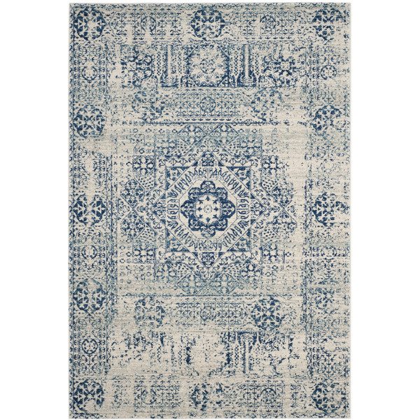 Ivory and light blue Bohemian style area rug