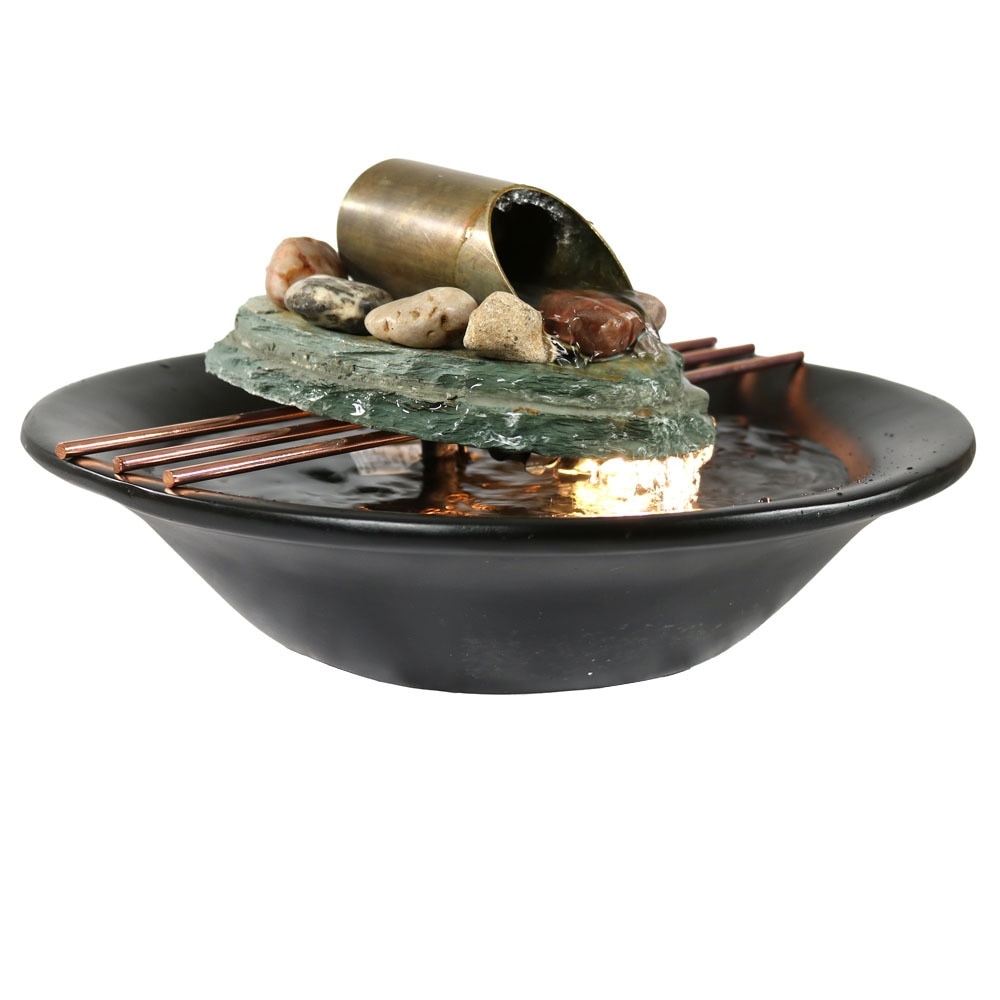 Sunnydaze Soothing Balance Slate Tabletop Water Fountain with LED Light, 7 Inch Tall