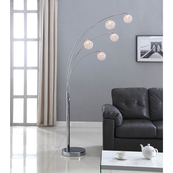  Chrome 5-arch Crystal Ball Floor Lamp with Dimmer