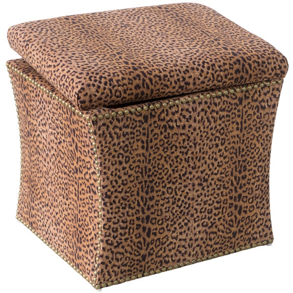 Skyline Furniture Cheetah Earth Fabric Storage Ottoman in Cheetah Earth