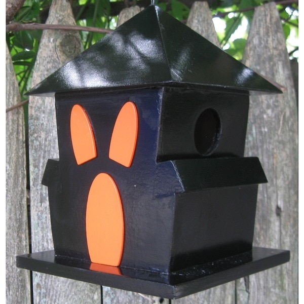 Boo House Black and Orange Plyboard Birdhouse