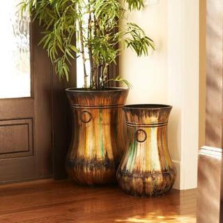 Bronzed Hand-painted Floor Vases