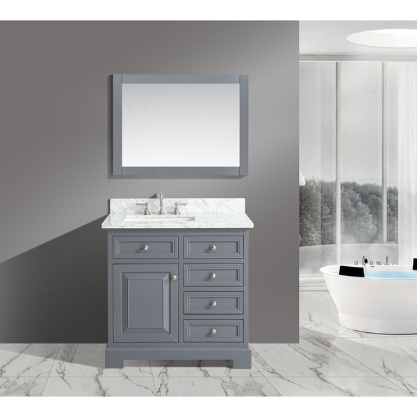 Rochelle White Italian Carrara Marble and Grey Wood 36-inch Bathroom Sink Vanity Set