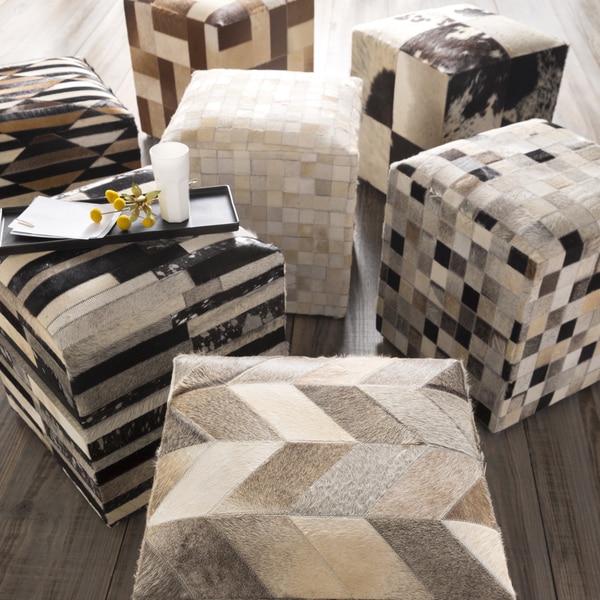 Leather Cowhide Cube Pouf