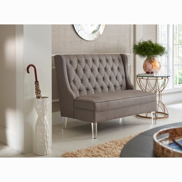 Tufted Slate Grey Fabric Banquette Bench