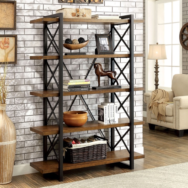 Furniture of America Collins Industrial Medium Weathered Oak 5-tier Display Shelf