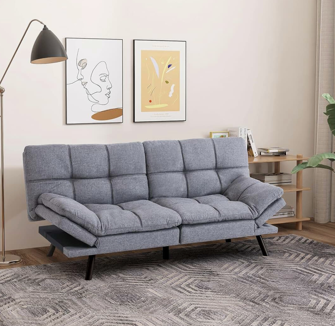 Gray Futon Couch with memory foam