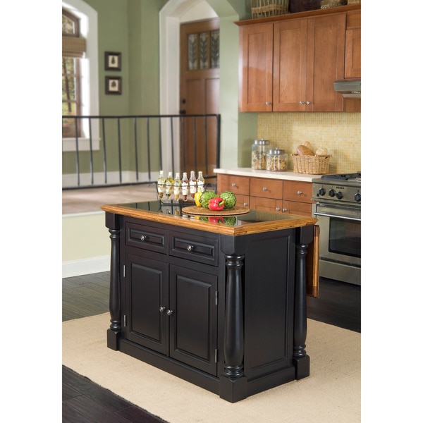 Home Styles Monarch Island Black/ Distressed Oak Finish with Granite Top