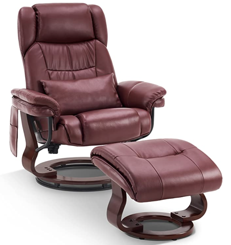 Burgundy Faux Leather Recliner with Massage capability