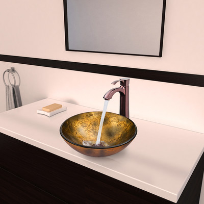 Copper Shapes Glass Vessel Bathroom Sink and Otis Vessel Faucet with by Vigo