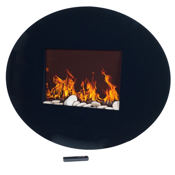 Northwest Black Oval Glass Panel Electric Fireplace with Wall Mount and Remote