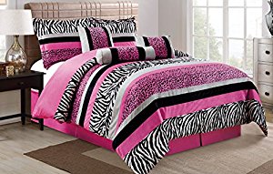HOT PINK Black White Zebra Leopard Micro Fur Comforter set