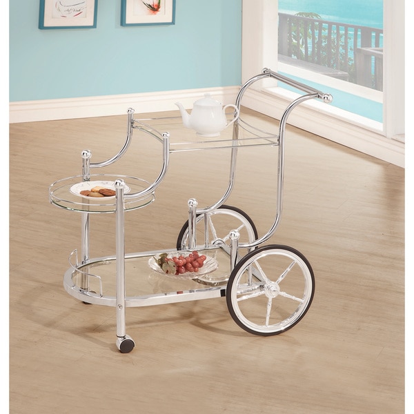 Coaster Company Silver Chrome Tempered Glass Serving Cart
