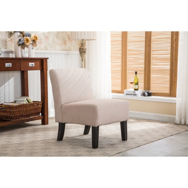 Samantha Beige Fabric, Wood Armless Slipper Chair