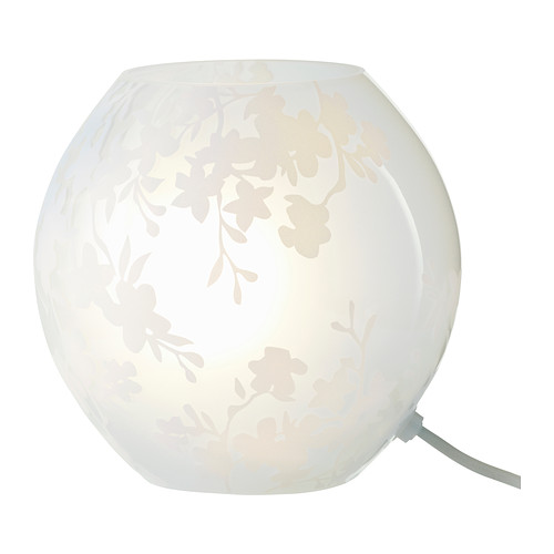 KNUBBIG table lamp - frosty white with cherry blossoms