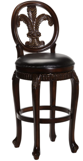 Fleur de Lis patterned Swivel Bar Stool in Distressed Cherry and Gold