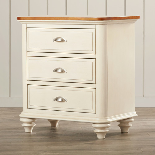 Sutera 3 Drawer Bachelor's Chest in White with Brown Top by Bay Isle Home