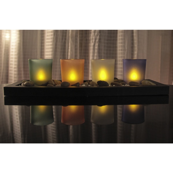 Modern Design Set of 4 Flameless LED Candles with Tray