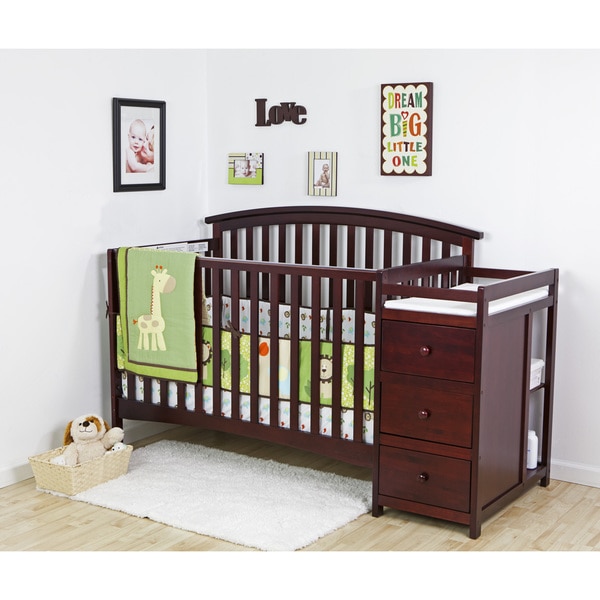 Dream on Me Niko Cherry Wood 5-in-1 Convertible Crib With Changer
