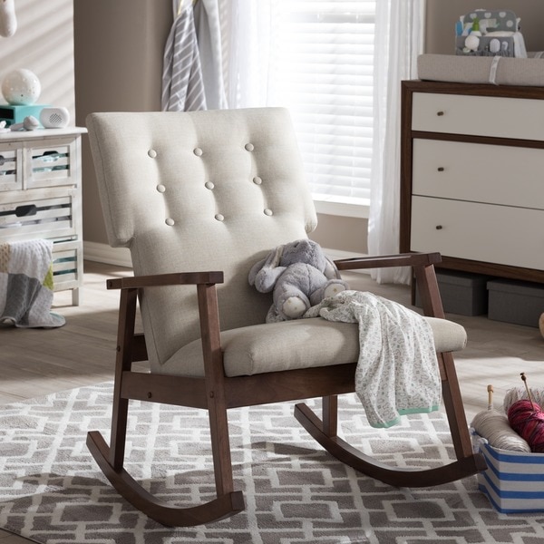 Modern Light Beige Fabric Upholstered Button-tufted Rocking Chair