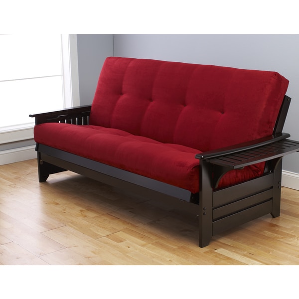 Somette Phoenix Queen Size Futon Sofa Bed with Espresso Hardwood Frame and Suede Innerspring Mattres