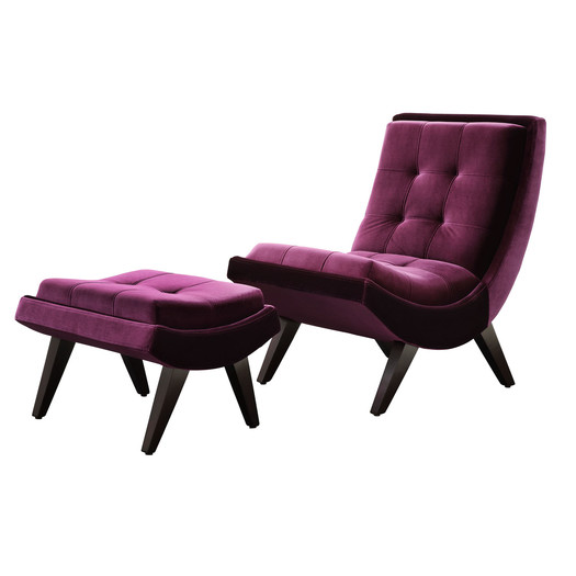 Charlotte Velvet Curved Chair and Ottoman in Purple Set by House of Hampton