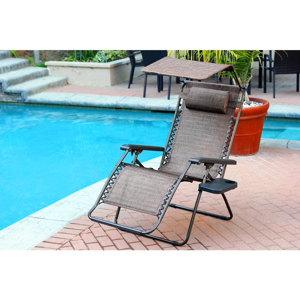 Oversized Brown Zero Gravity Chair with Sunshade and Drink Tray