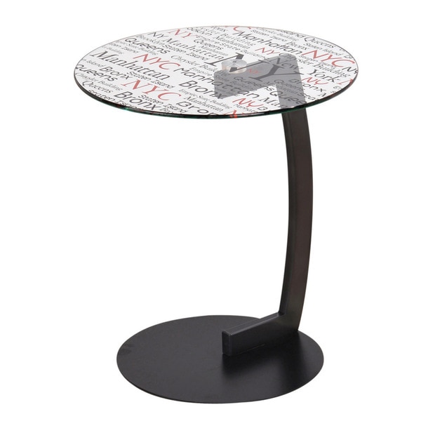 Soho-round Printed NYC Glass Accent Table