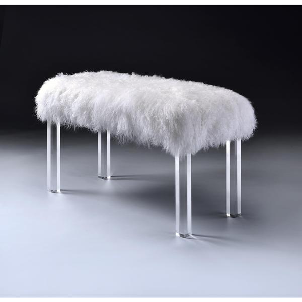 Acme Furniture Bagley Tibet Wool Clear Acrylic Bench