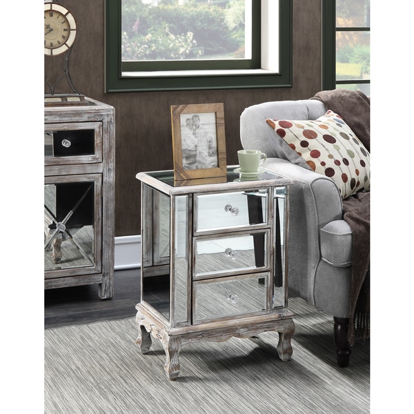 3 Drawer Mirrored End Table