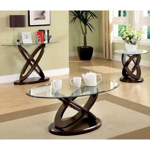 Furniture of America Evalline 3-Piece Dark Walnut Accent Table Set