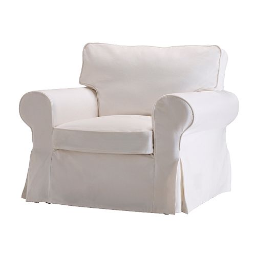 EKTORP soft white upholstered deep armchair with rolled armrests