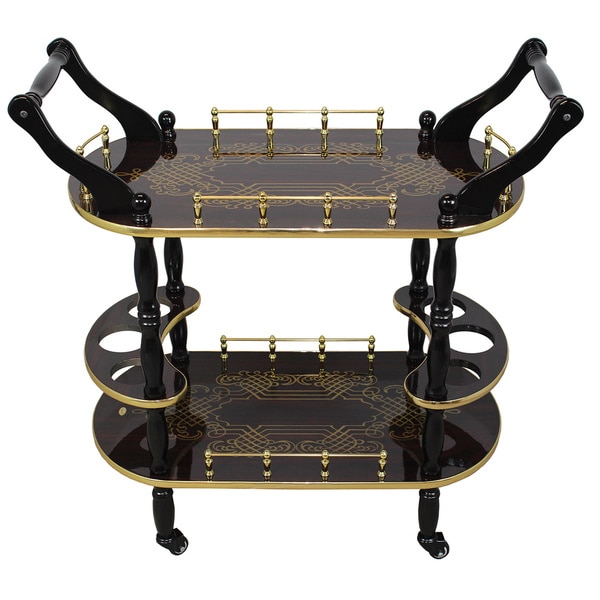 Two-tier Gold and Espresso Tea Cart Serving Trolley