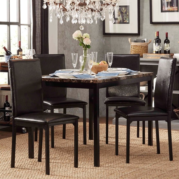 INSPIRE Q Darcy Faux Marble Top Black Metal 5-piece Casual Dining Set