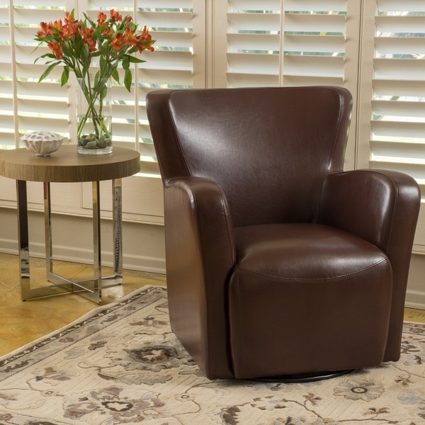 Angelo Bonded Leather Wingback Swivel Club Chair 