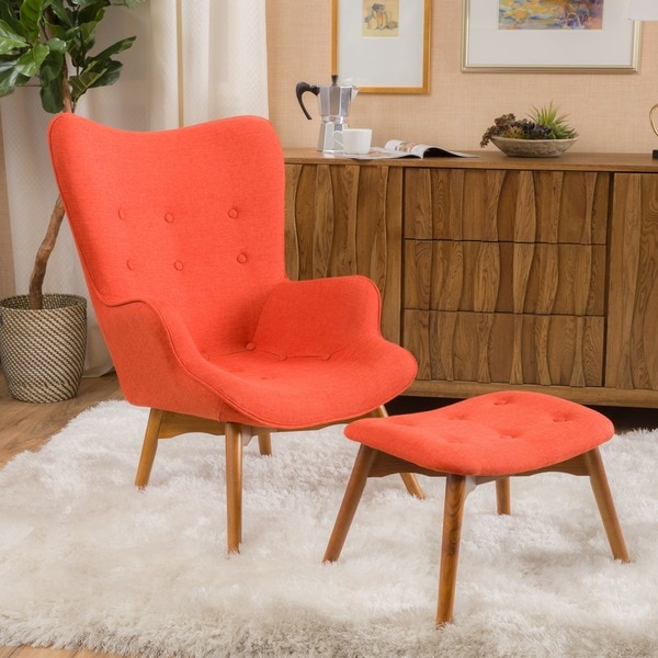 Hariata Fabric Contour Chair with Ottoman Set