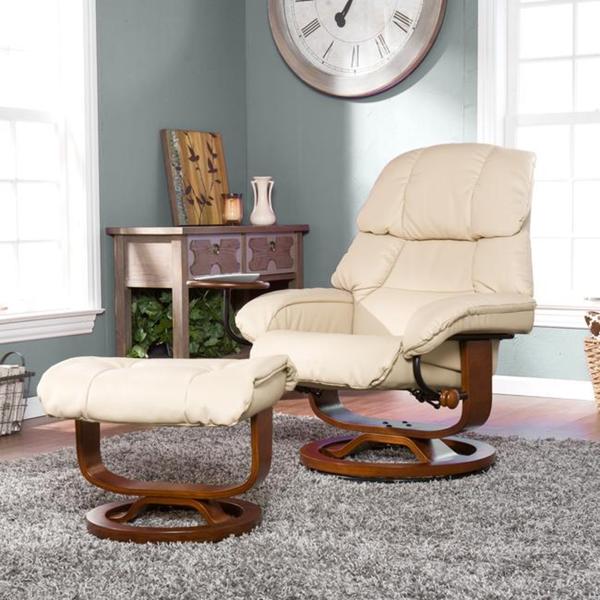 Harper Blvd Francis Taupe Leather Recliner and Ottoman